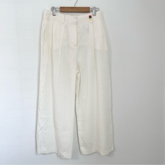 Tommy Hilfiger Wide Leg Crop Linen Blend Casual Cream Trousers Pants. Size 4 - Picture 1 of 10